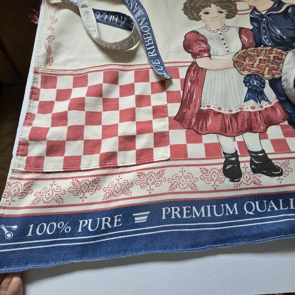Vintage Muslin Apron Grand Prize Cook Pure-Premium Quality-Blue Ribbon Cotton